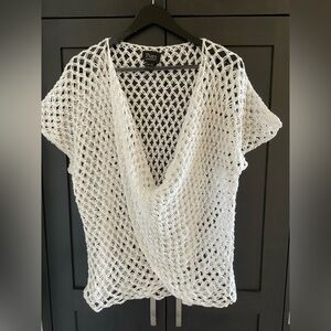 💕🍃 Pure Handknit Anthropologie White 100% Cotton Crochet Lace Top OS EUC